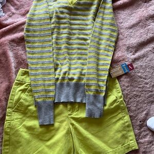 Vibrant Yellow and Gray Striped Sweater & Shorts